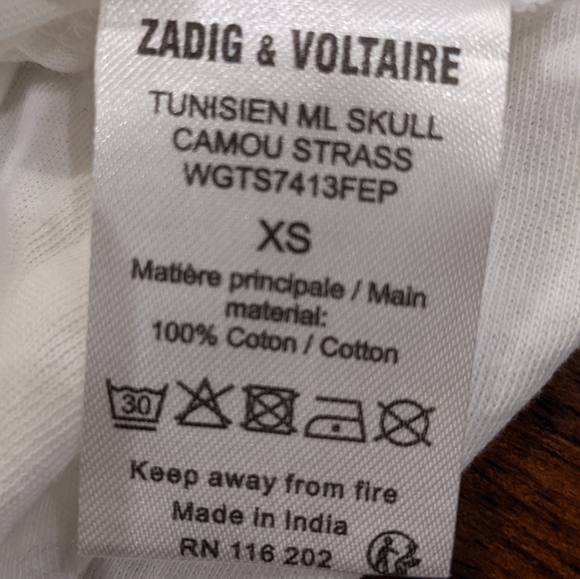 Zadig & Voltaire Tunisien Beaded Long Sleeve Skull Tee Size X Small Nwt ❤ - Picture 8 of 9